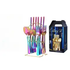 TIOZONEY - Conjunto de cubiertos multicolor de 24 piezas