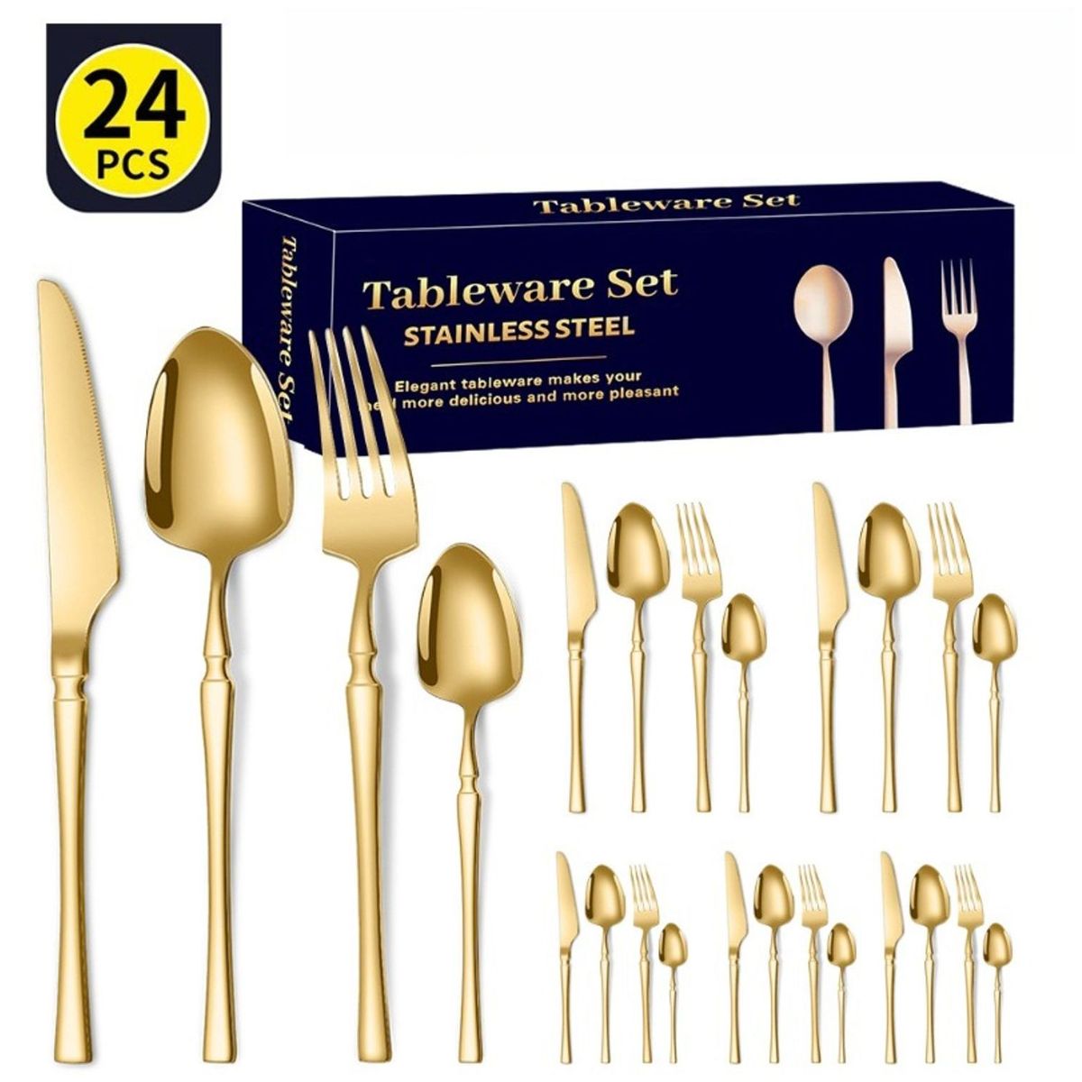 TIOZONEY - Conjunto de cubiertos dorados de 24 piezas