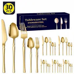 TIOZONEY - Conjunto de cubiertos dorados de 30 piezas