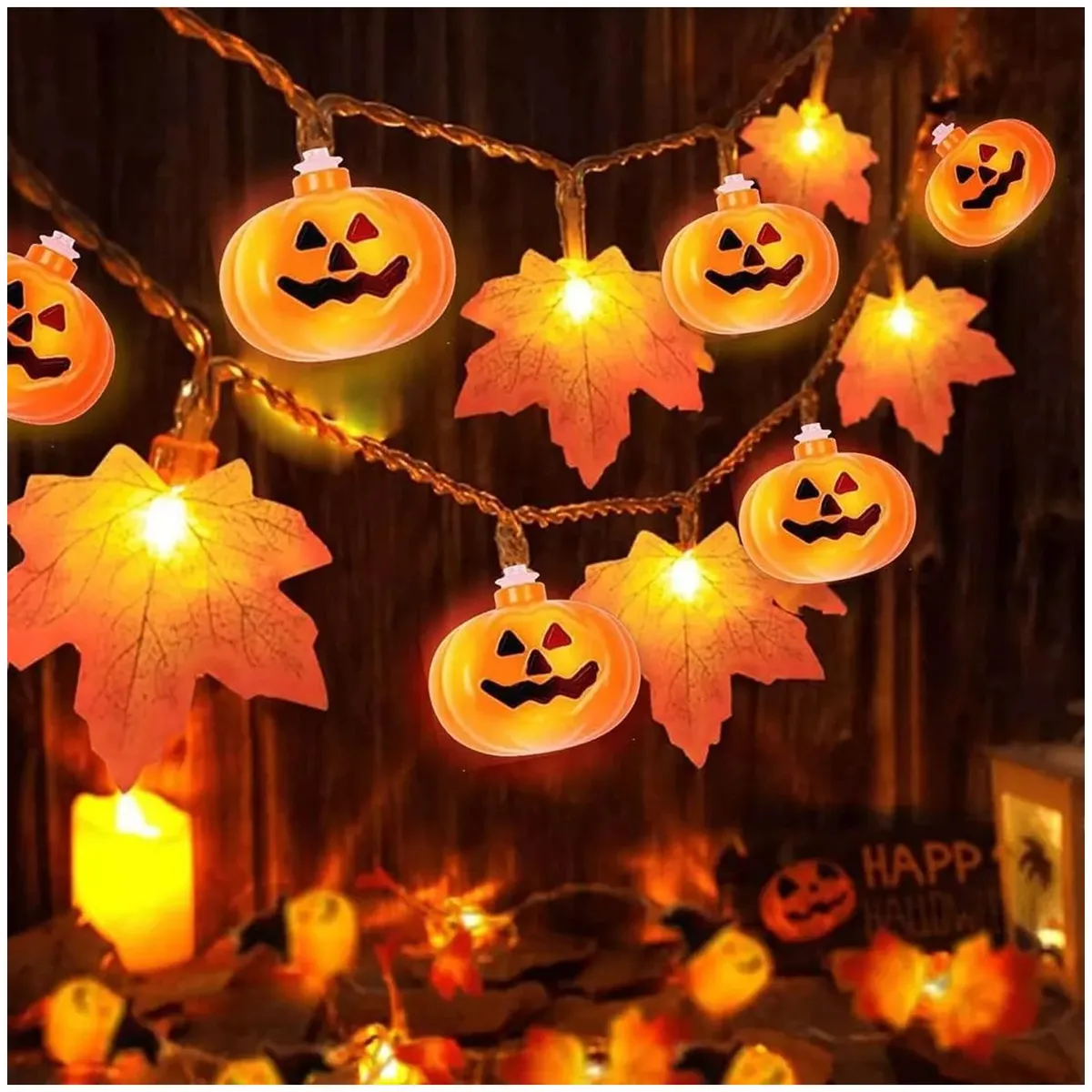TIOZONEY - Guirnalda De Luces De Calabaza De Hojas De Halloween 6m Led