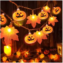 TIOZONEY - Guirnalda De Luces De Calabaza De Hojas De Halloween 6m Led