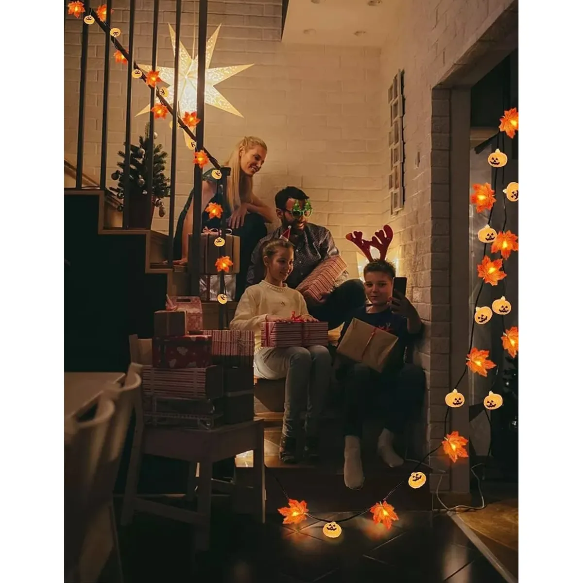 TIOZONEY - Guirnalda De Luces De Calabaza De Hojas De Halloween 6m Led