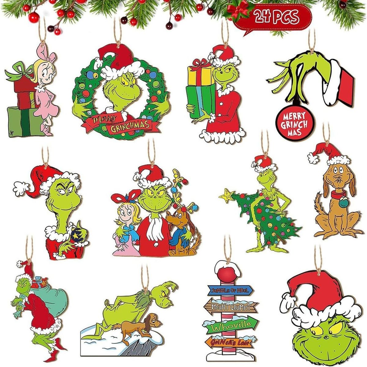 TIOZONEY - 24 adornos de madera para el árbol de Navidad