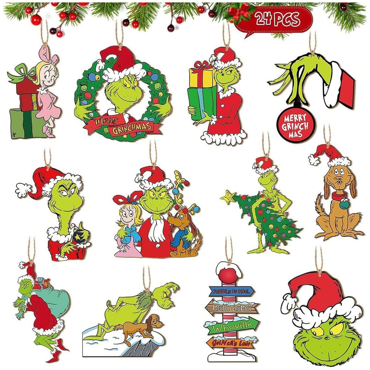 TIOZONEY - 24 adornos de madera para el árbol de Navidad