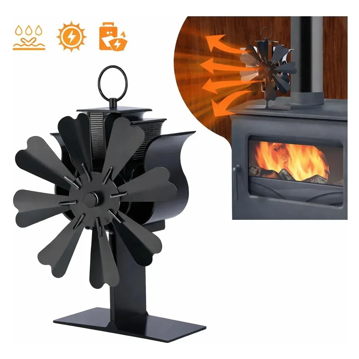 KUANGYE - Ventilador Estufa A Leña 8 Aspas Chimenea Sin Electricidad