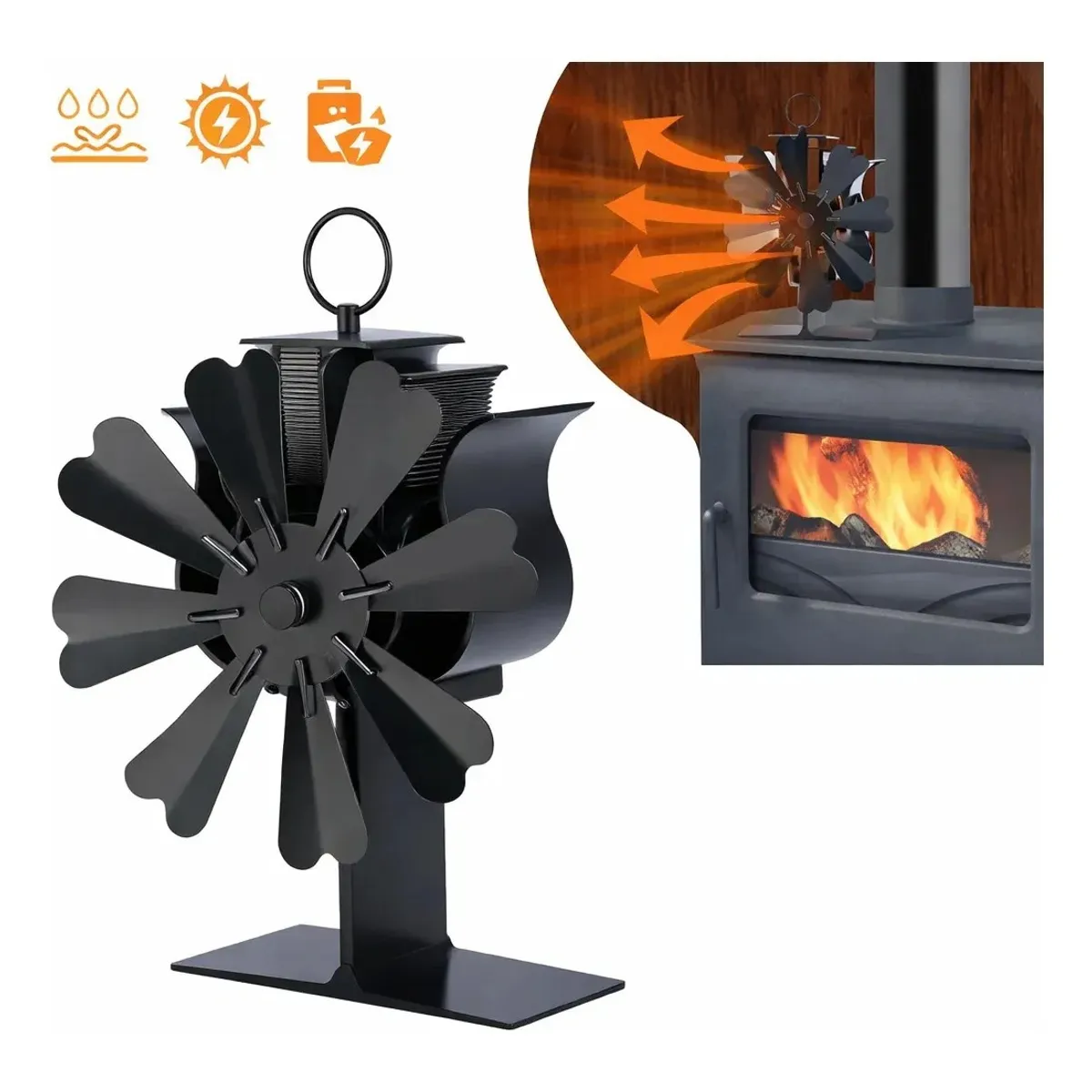 KUANGYE - Ventilador Estufa A Leña 8 Aspas Chimenea Sin Electricidad
