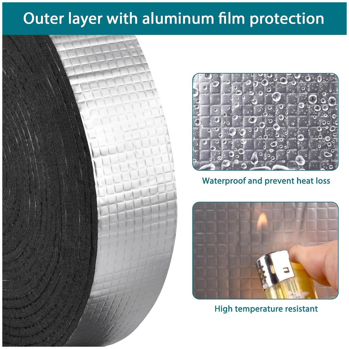 KUANGYE - Cinta De Aluminio De Aislante Termico Para Tuberia 20m
