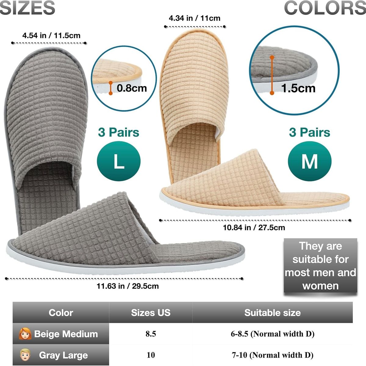KUANGYE - Pantuflas Antideslizantes para Hombre y Mujer Uso Interior Baño Hotel, Reutilizables Pack 6 Unidades