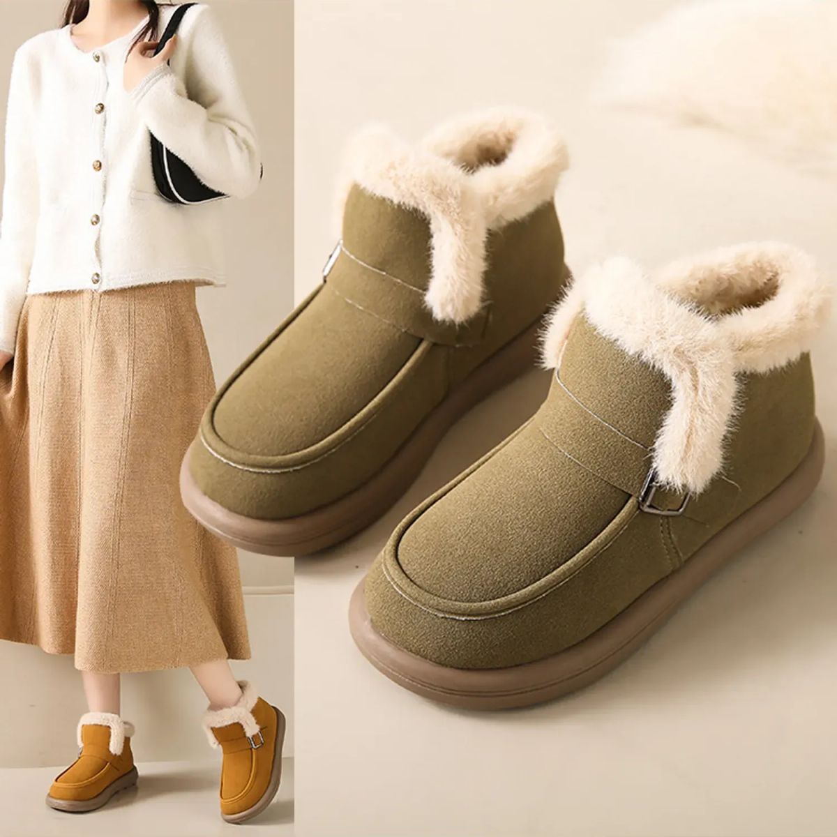TIOZONEY - Zapatillas cálidas cortas de chiporro para mujer.