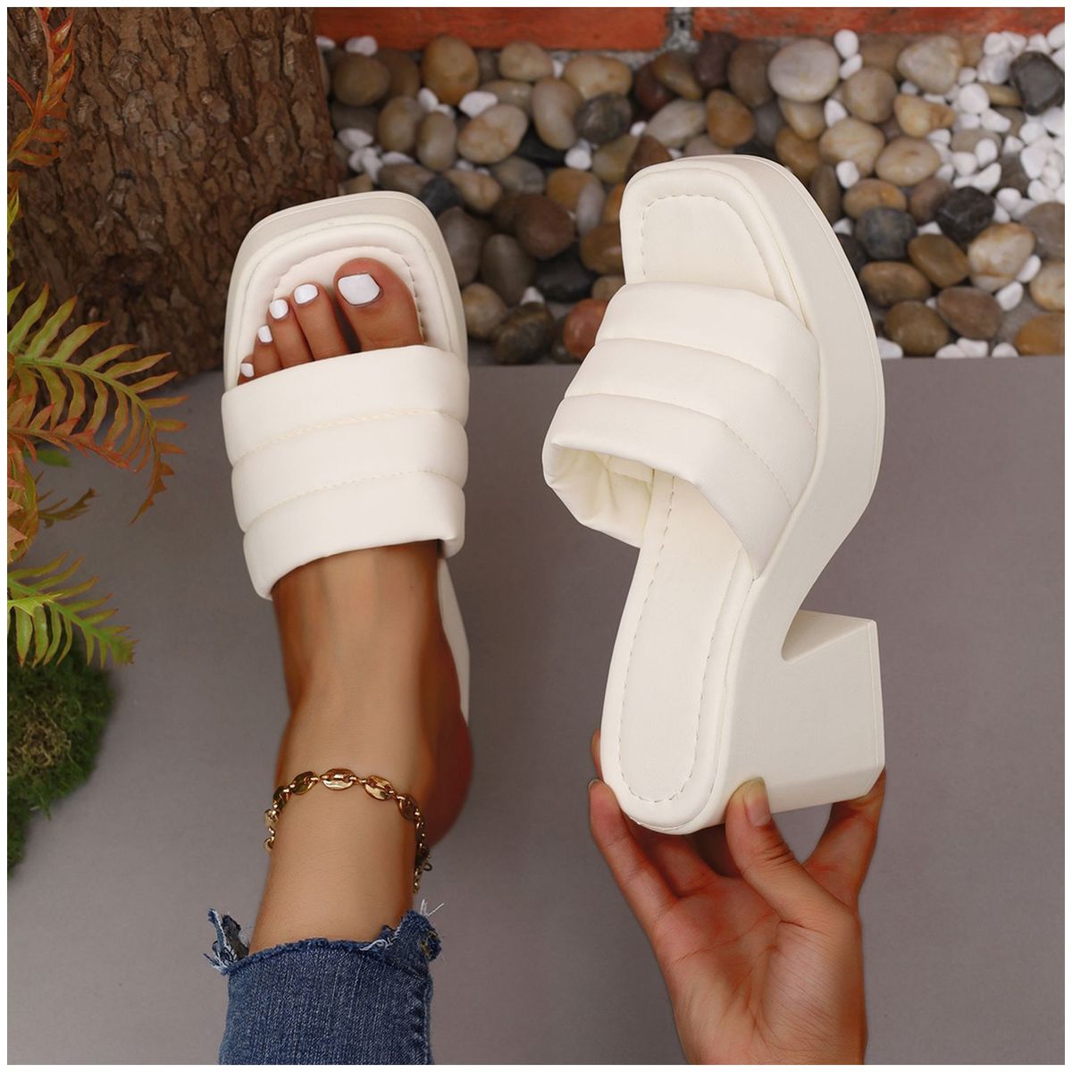 TIOZONEY - Sandalia Mujer -Blanco