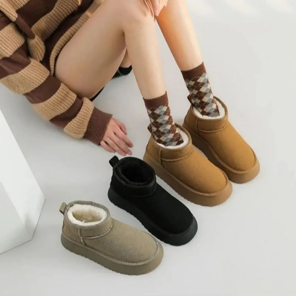 TIOZONEY - Botas de nieve cortas de felpa para mujer