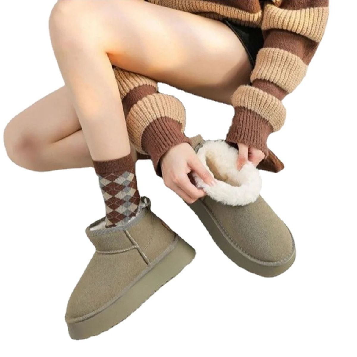 TIOZONEY - Botas de nieve cortas de felpa para mujer