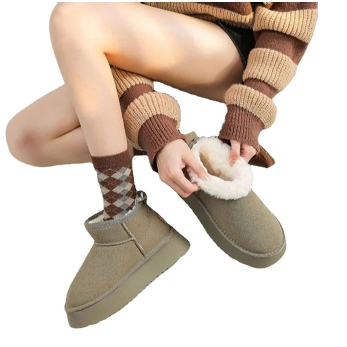 TIOZONEY - Botas de nieve cortas de felpa para mujer