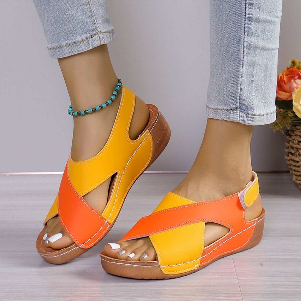 TIOZONEY - Sandalia Mujer -Naranja
