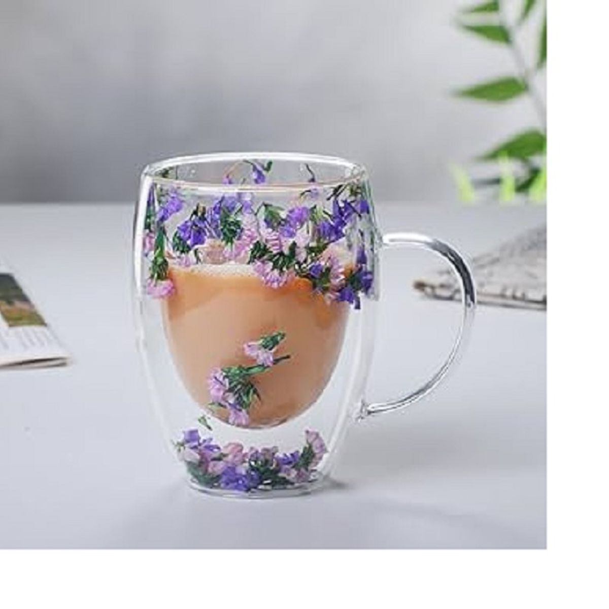 GENERICO - TAZAS DOBLE PARED CON FLORES ETERNAS COLOR MORADAS  350ML 12cm * 8 cm