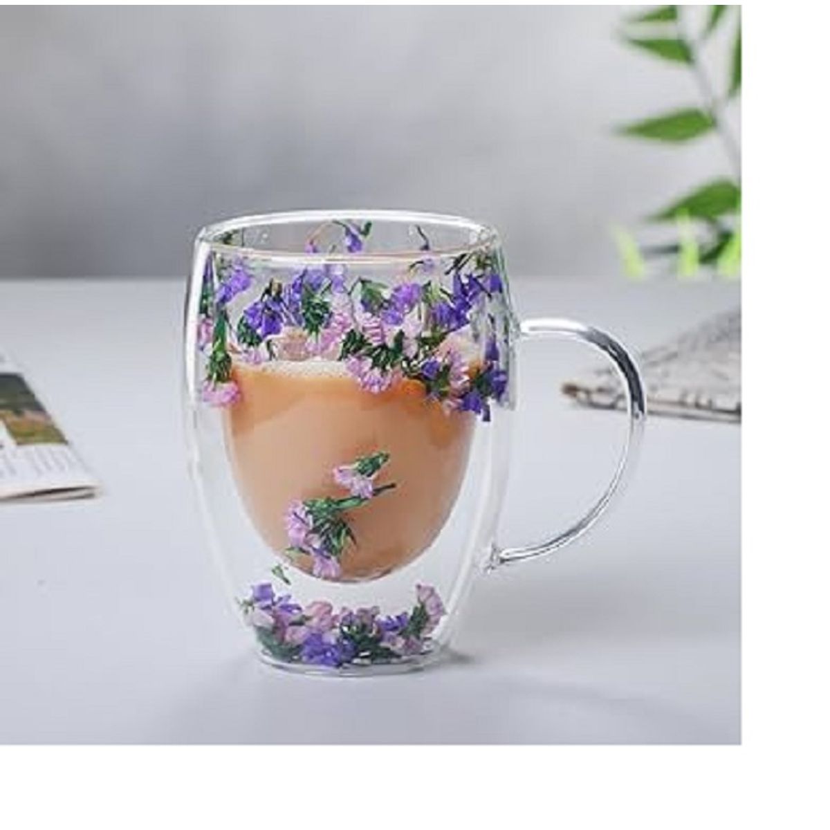 GENERICO - TAZAS DOBLE PARED CON FLORES ETERNAS COLOR MORADAS  350ML 12cm * 8 cm