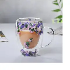 GENERICO - TAZAS DOBLE PARED CON FLORES ETERNAS COLOR MORADAS 350ML 12cm * 8 cm