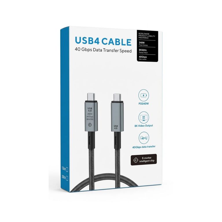 Cable de Video 8K Tipo C 240W 40Gbps 2m Carga Ultra Rapida