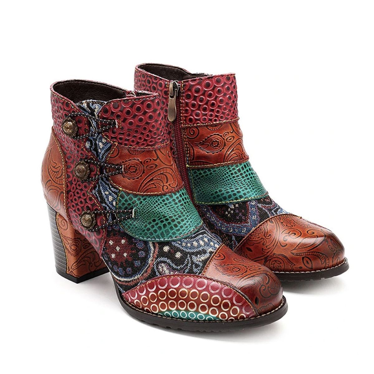 TIOZONEY - SOCOFY Botas Mujer Tacón Cuadrado - Café