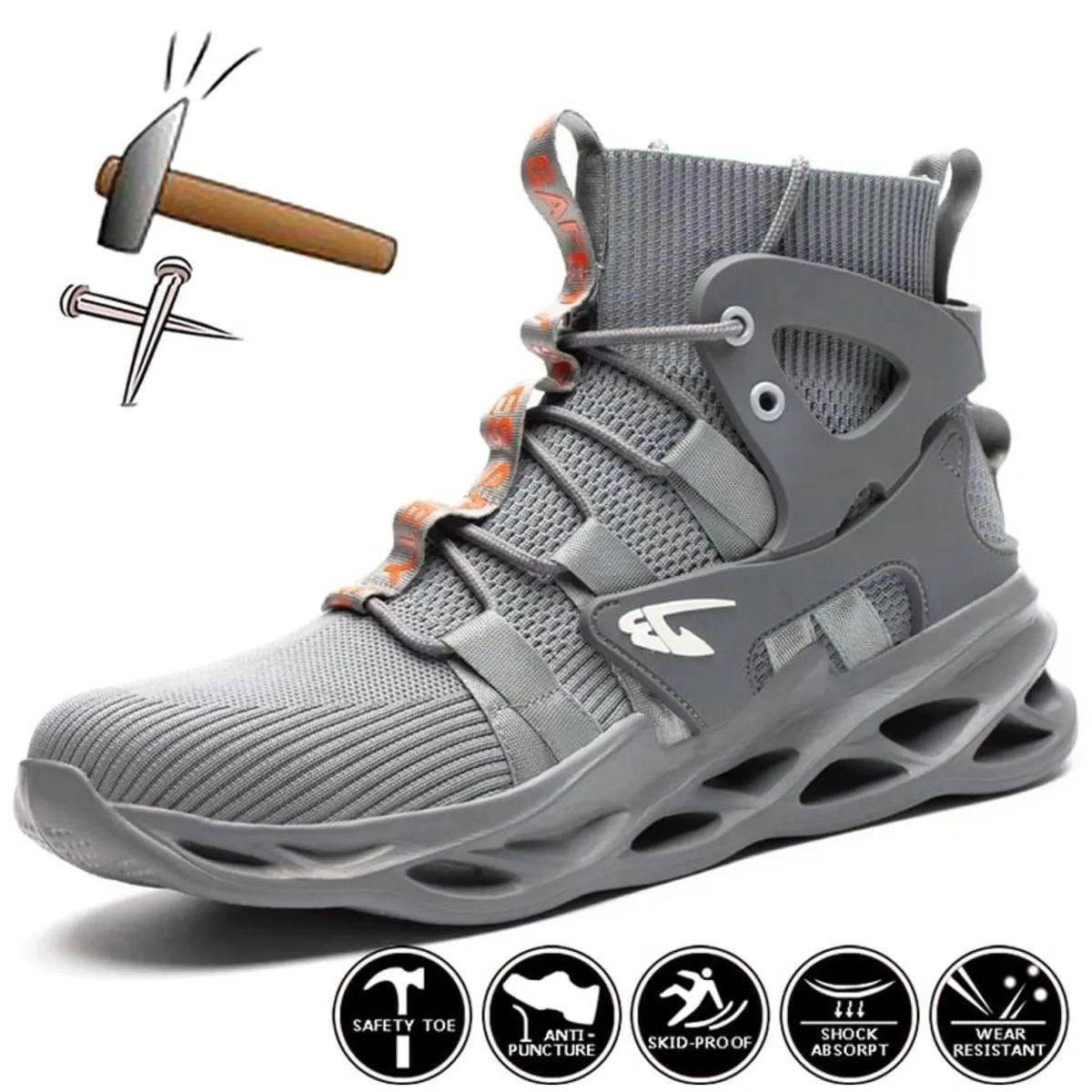 TIOZONEY - Zapatos De Seguridad Transpirables A Prueba De Golpes - Gris