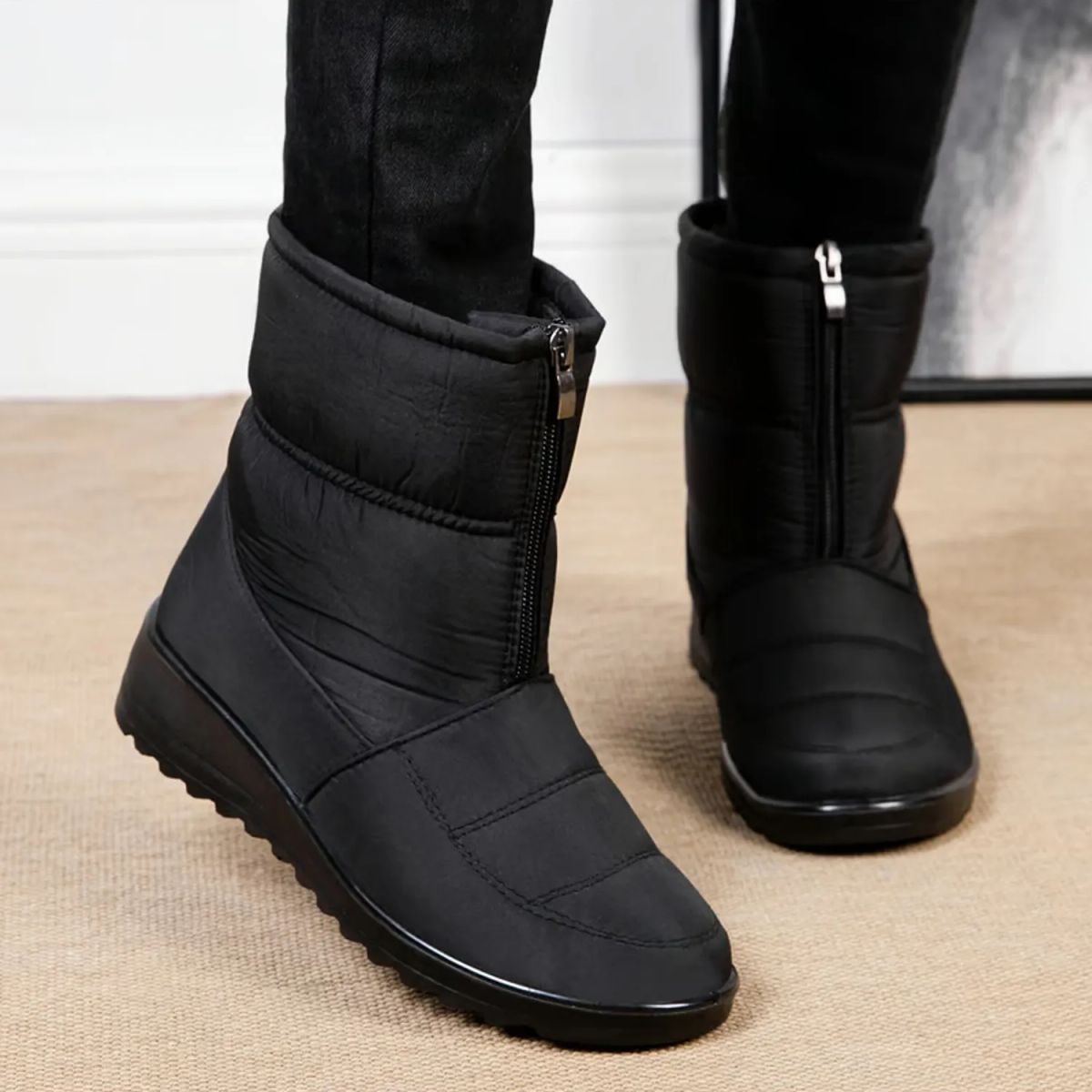 TIOZONEY - Botas de nieve impermeables para mujer Negro