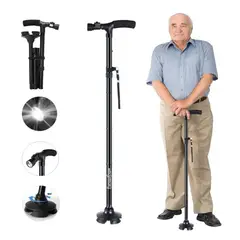 GENERICO - Bastón Ortopédico Plegable con Luz Led Base Adulto Ajustable