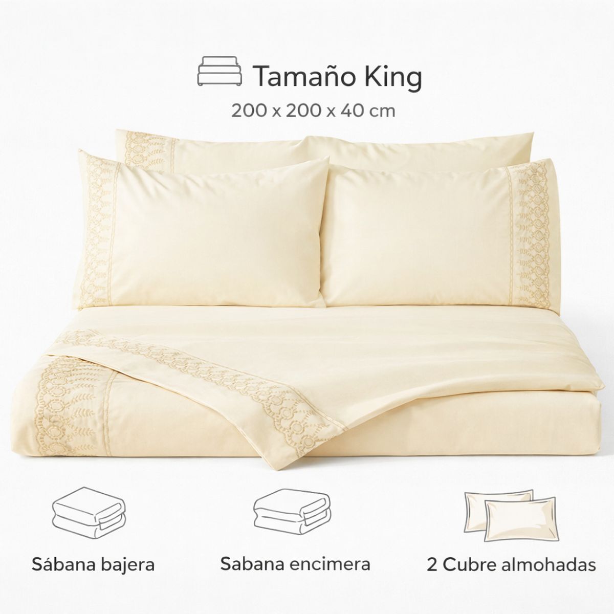 SPACE HOME - Set De Sábanas Completo King Amarillas  Polialgodón Completo