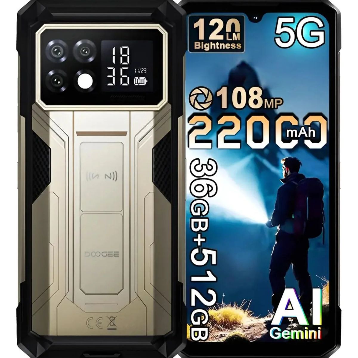 DOOGEE - DOOGEE S200 Max 5G Rugerizado 22000mAh 36GB RAM 512GB Pantalla Trasera Batería Bestial Dura Días