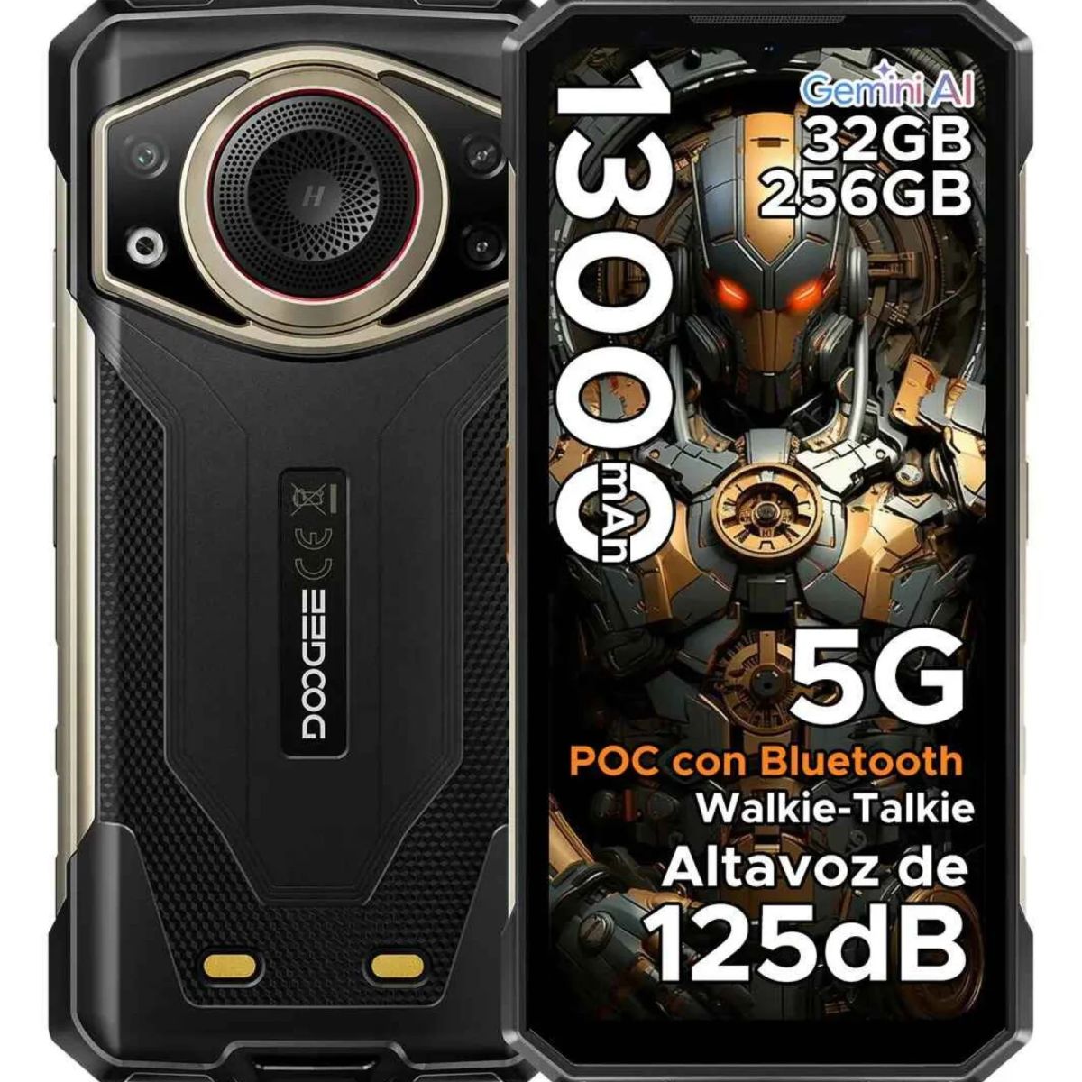DOOGEE - Celular Rugerizado DOOGEE Fire 7 Ultra 5G - Batería 13000mAh - Intercomunicador POC Walkie-Talkie - Altavoz 125dB - 32GB RAM 8+24 + 256GB ROM - Cámara 64MP - Android 15
