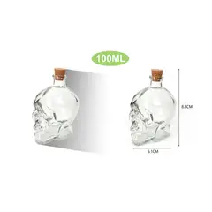 GENERICO - Botella Vidrio Calavera 100ml Tapa Corcho Licorera Decorativa