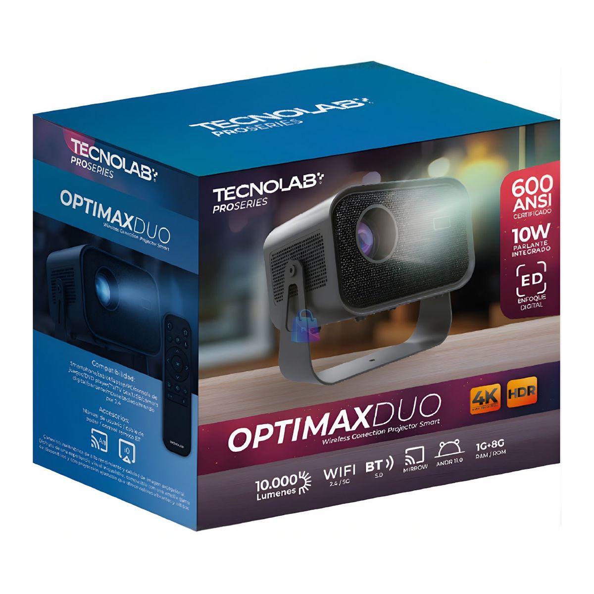 TECNOLAB - Proyector Smart 4K WiFi Bluetooth 600 ANSI Android 11 - PS