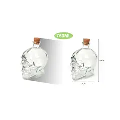 GENERICO - Botella De Vidrio Calavera 750ml Con Tapa Corcho Gran Capacidad