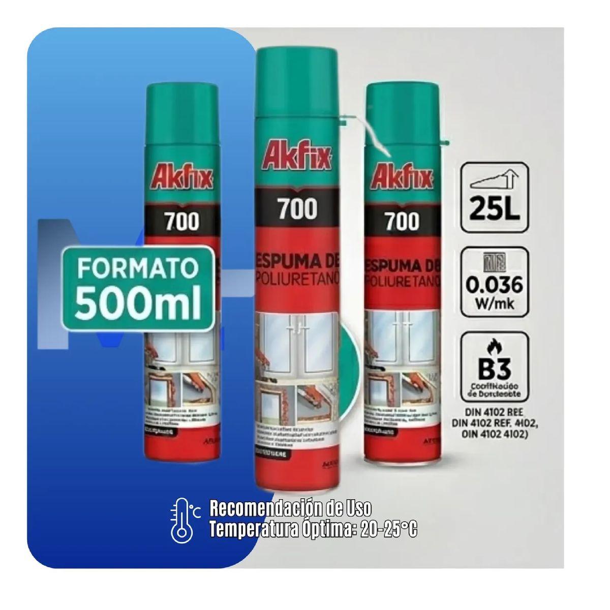 AKFIX - Sellador Espuma Poliuretano Akfix 500ml Secado Rapido