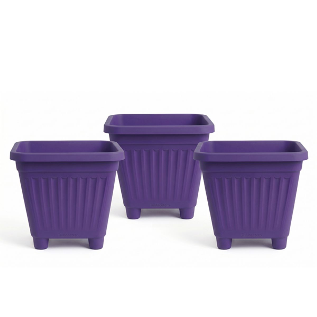 GENERICO - Pack 3 Maceteros Plástico Cuadrado Morado 15 cm