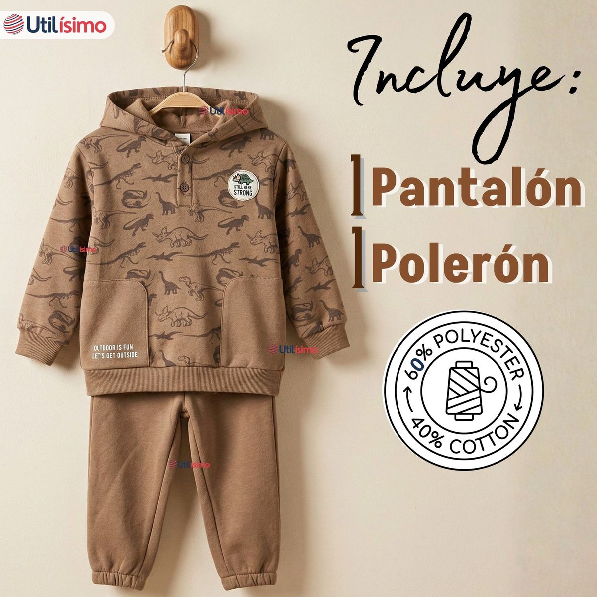JUMP KIDS - Conjunto 2 Piezas Buzo Pantalón Y Polerón Con Capucha Dinosaurios Niño