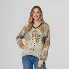 LINEATRE - Sweater Mujer Veronica Relaxed Cuello Redondo Manga Caída Coccio