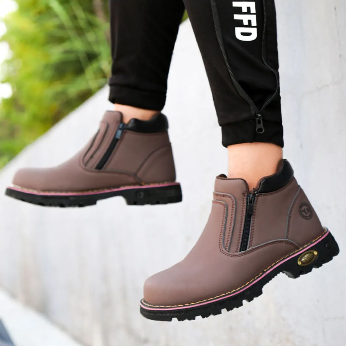 TIOZONEY - Zapatos de seguridad con cierre a prueba de golpes - Café.