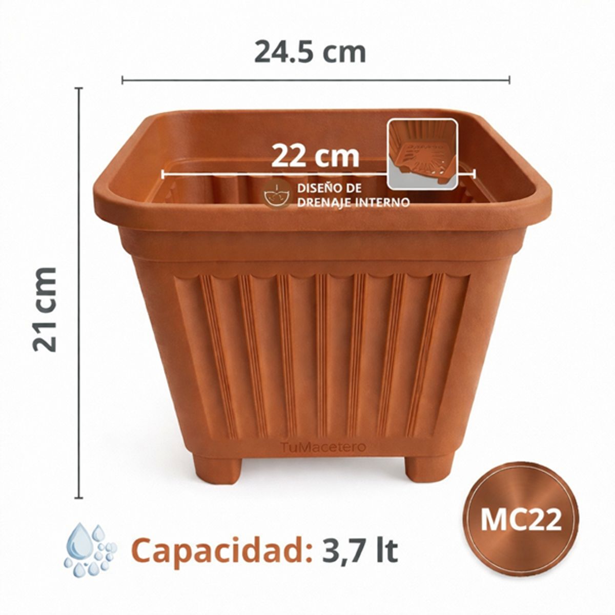 GENERICO - Pack 2 Maceteros Plástico Cuadrado Morado 22 cm