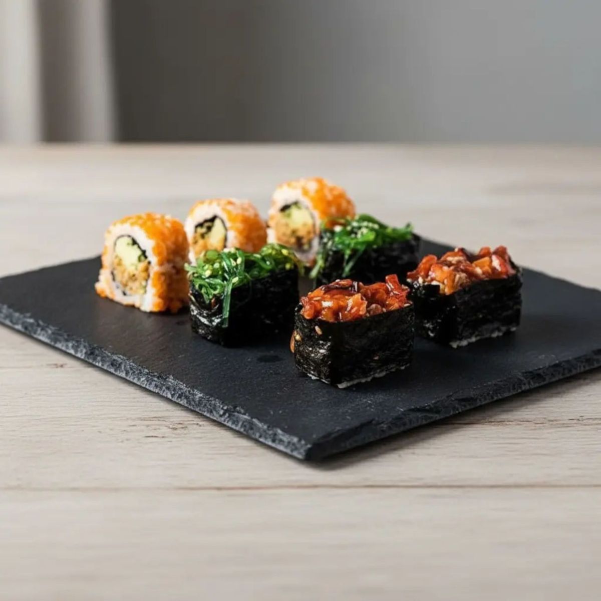 GENERICO - Plato Cuadrado De Piedra Pizarra 30 x 30cm - Tabla Sushi
