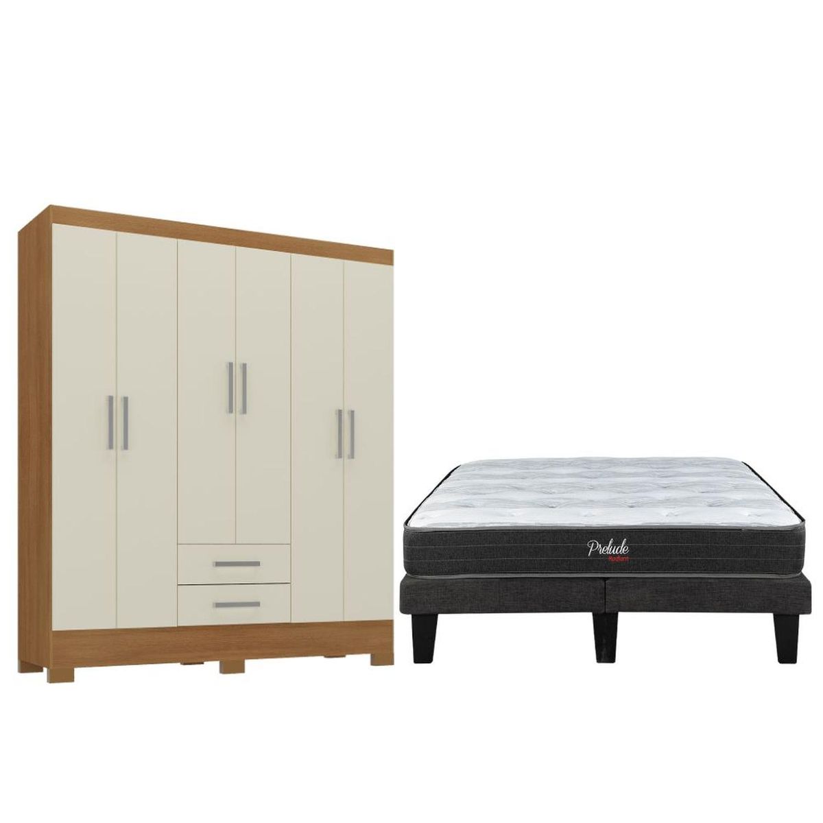 MOVELARIA - Combo box europeo prelude 2 plazas + Clóset 6 puertas Off White CEP20R62