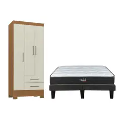 MOVELARIA - Combo box europeo prelude 2 plazas + Clóset 3 puertas Off White CEP20R32