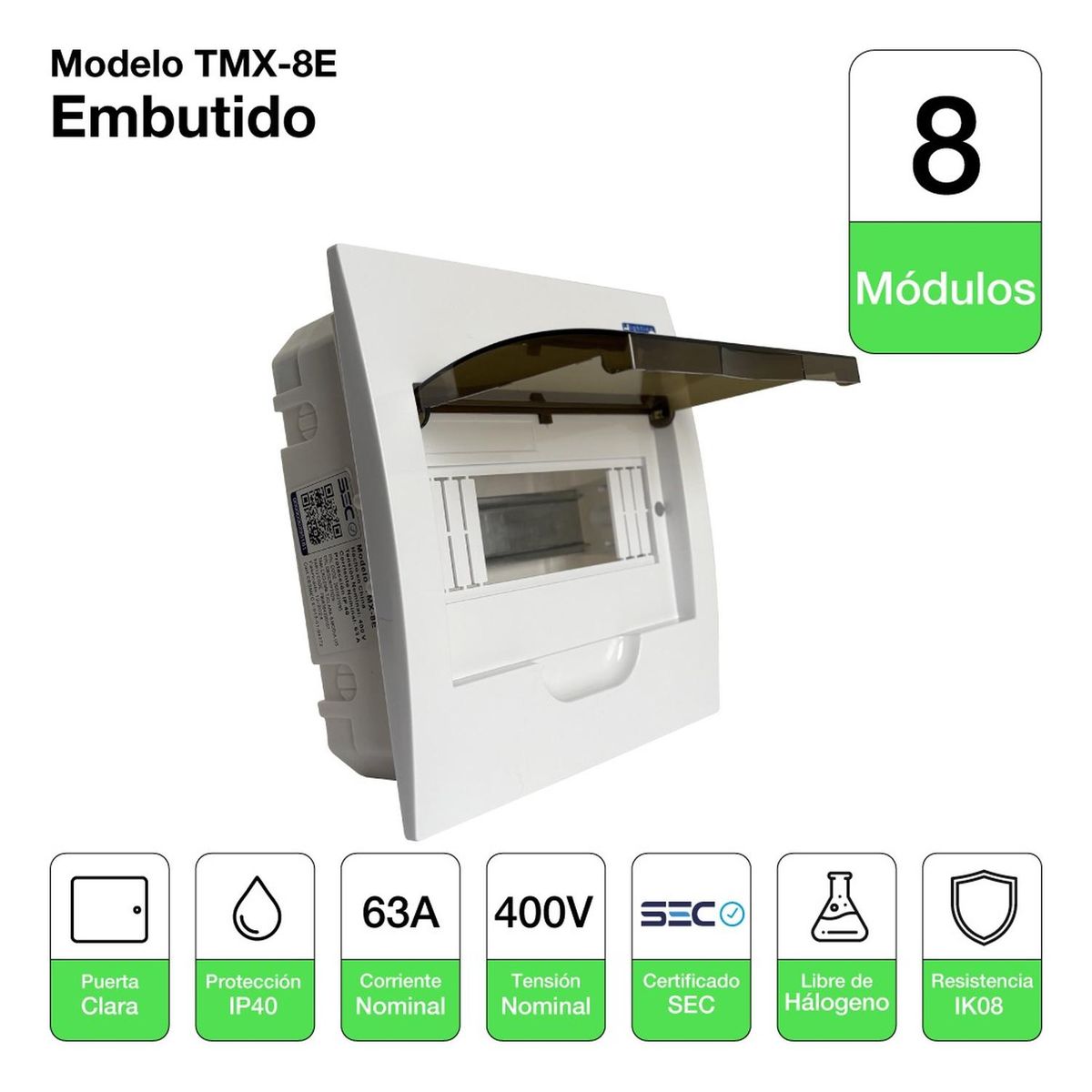 DRL - Tablero Eléctrico Embutido Drl 8 Modulos Tapa Clara Sec