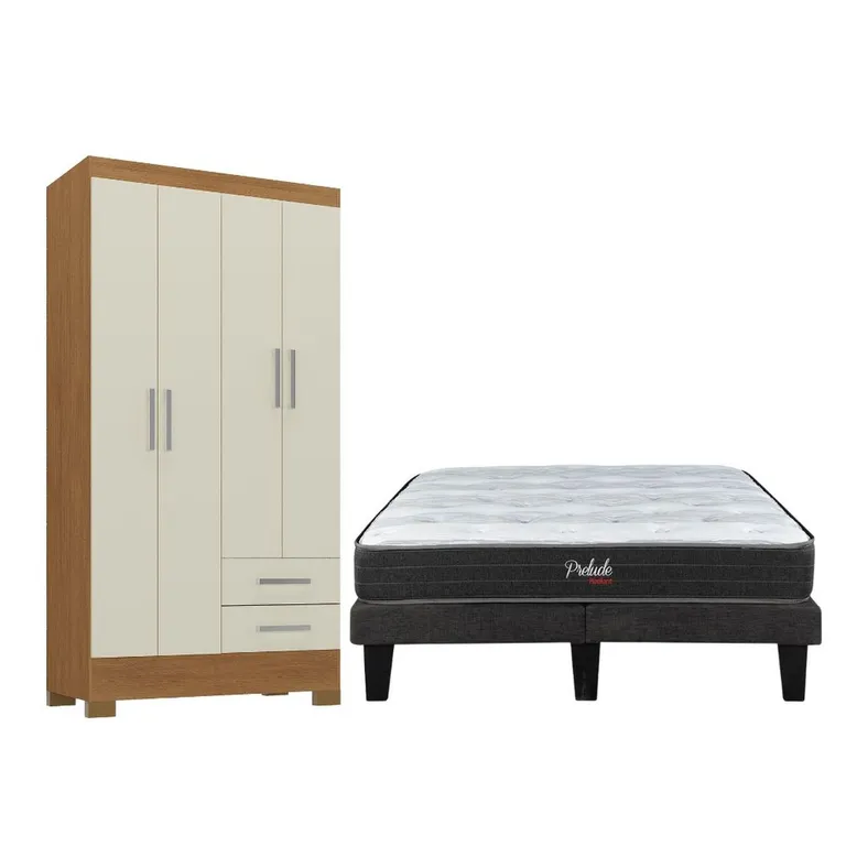Combo box europeo prelude 2 plazas + Closet 4 puertas Off White CEP20R42