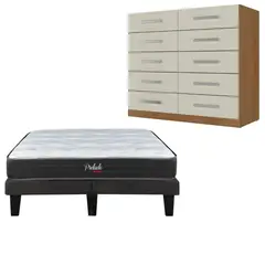 MOVELARIA - Combo Cama europea prelude 2 plazas + Cómoda 10 Cajones Off White CEP20R10