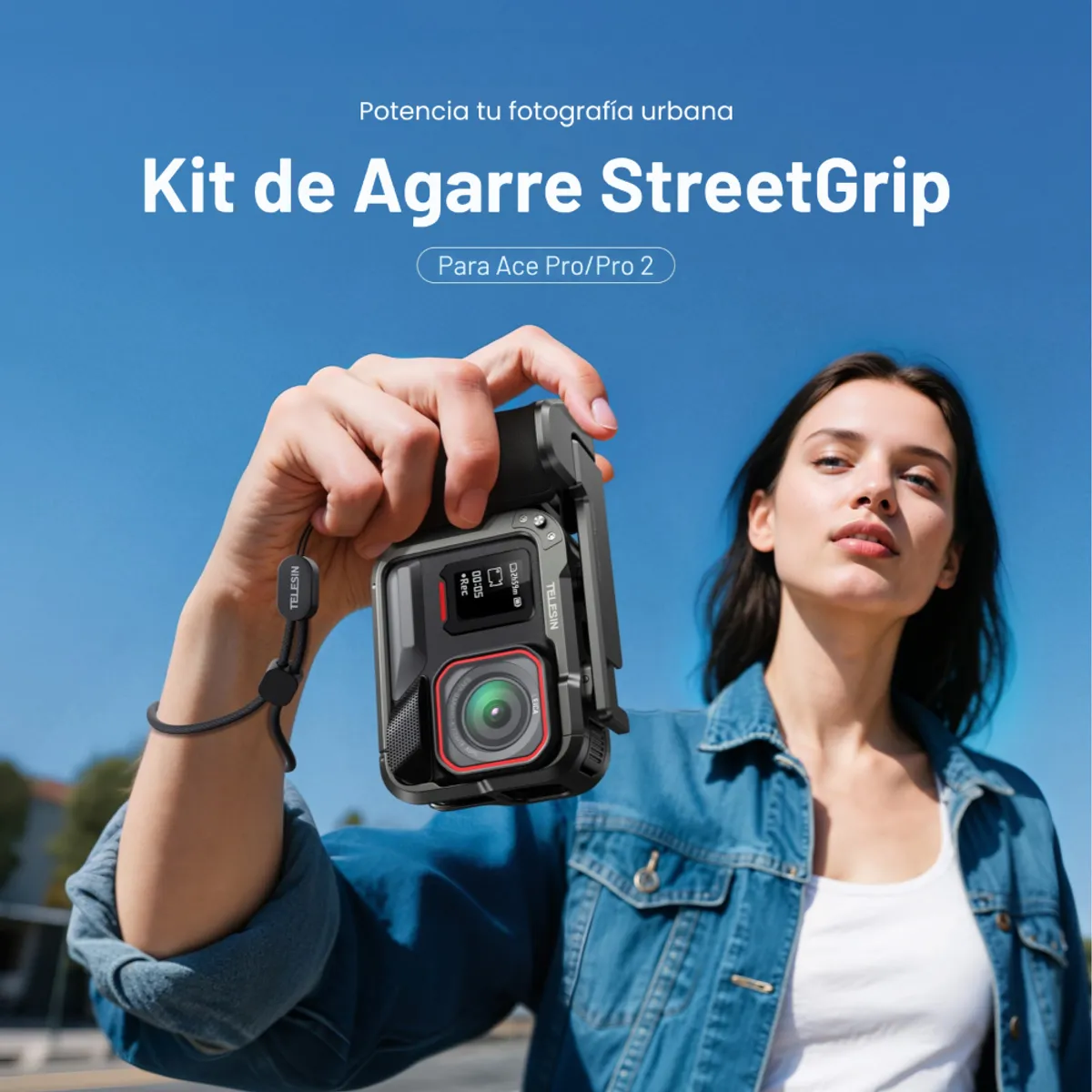 TELESIN - Kit Grip + Jaula Aluminio para Insta360 Ace Pro / Pro 2