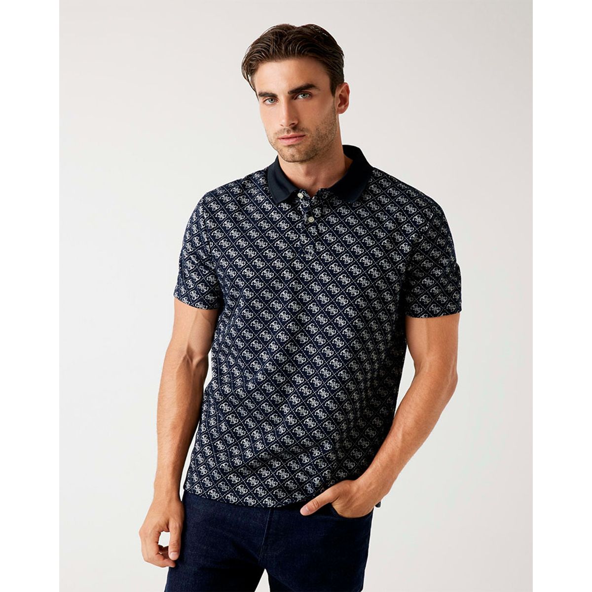 GUESS - Polera Ss G Jacquard Polo Azul