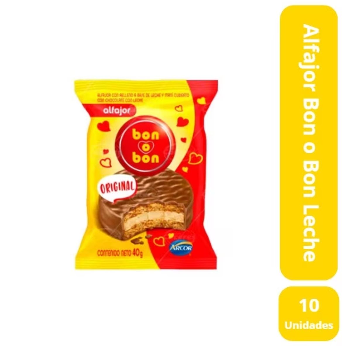 ARCOR - Pack de 10 Alfajor Bon o Bon Leche 40 grs