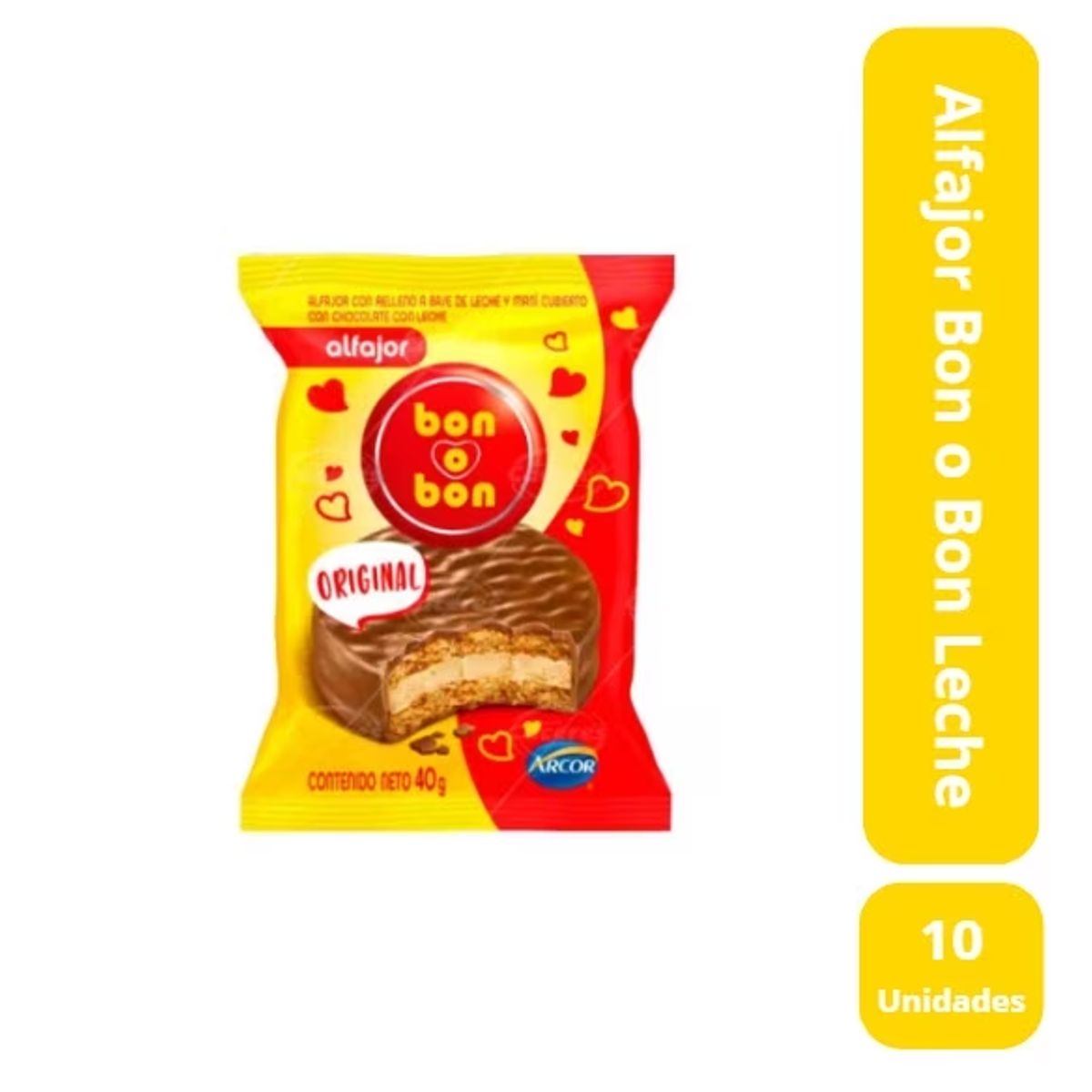 ARCOR - Pack de 10 Alfajor Bon o Bon Leche 40 grs