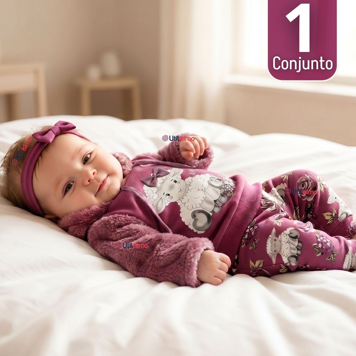 JUMP KIDS - Conjunto 2 Piezas Buzo Pantalón Y Polerón Con Capucha Algodón Sheep Purple Bebé Niña