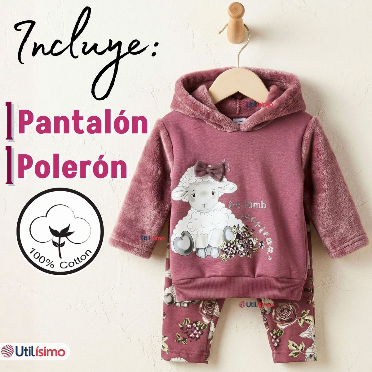 JUMP KIDS - Conjunto 2 Piezas Buzo Pantalón Y Polerón Con Capucha Algodón Sheep Purple Bebé Niña